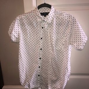 Sunday Work Clothes SMALL White with Black Polka Dots Short Sleeve Button Down